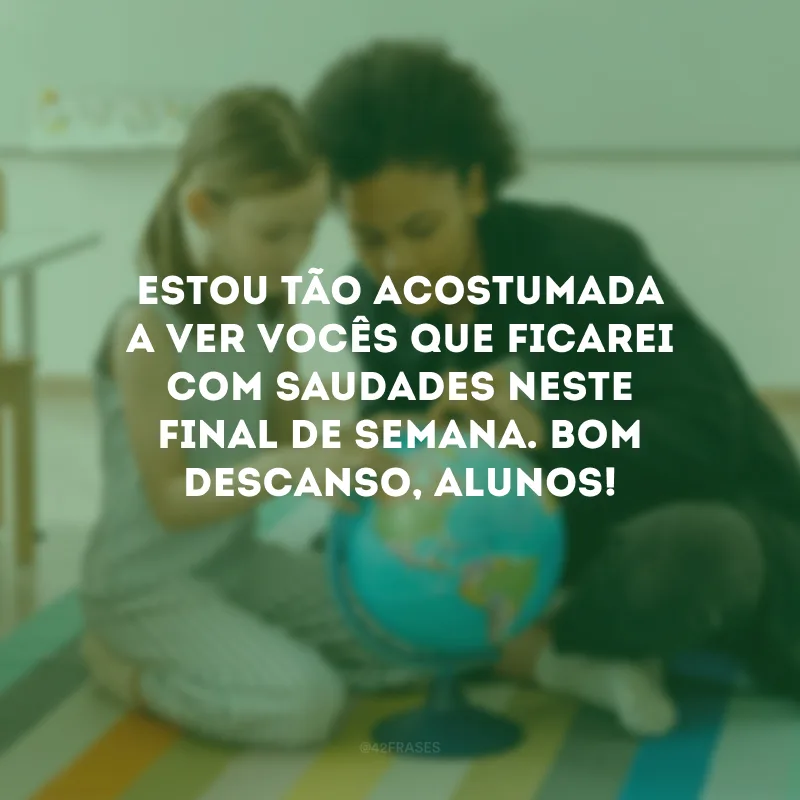 Estou tão acostumada a ver vocês que ficarei com saudades neste final de semana. Bom descanso, alunos!