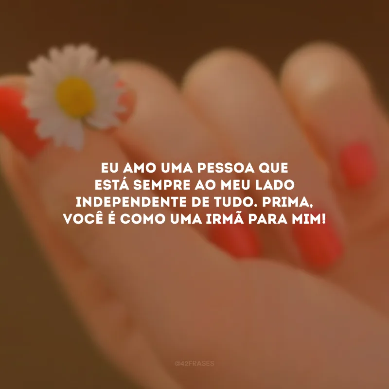 Eu amo uma pessoa que está sempre ao meu lado independente de tudo. Prima, você é como uma irmã para mim!