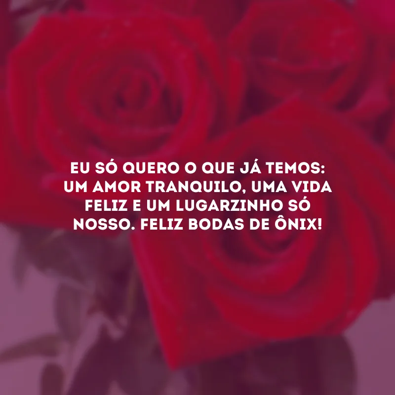 Eu só quero o que já temos: um amor tranquilo, uma vida feliz e um lugarzinho só nosso. Feliz bodas de ônix!