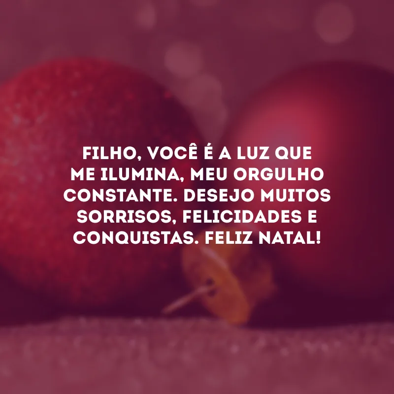 Filho, você é a luz que me ilumina, meu orgulho constante. Desejo muitos sorrisos, felicidades e conquistas. Feliz Natal!