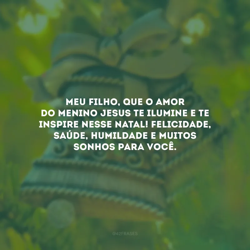 Meu filho, que o amor do Menino Jesus te ilumine e te inspire nesse Natal! Felicidade, saúde, humildade e muitos sonhos para você.