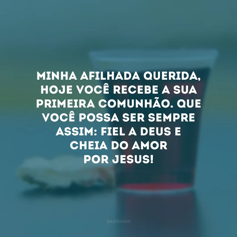 Minha afilhada querida, hoje você recebe a sua primeira comunhão. Que você possa ser sempre assim: fiel a Deus e cheia do amor por Jesus!