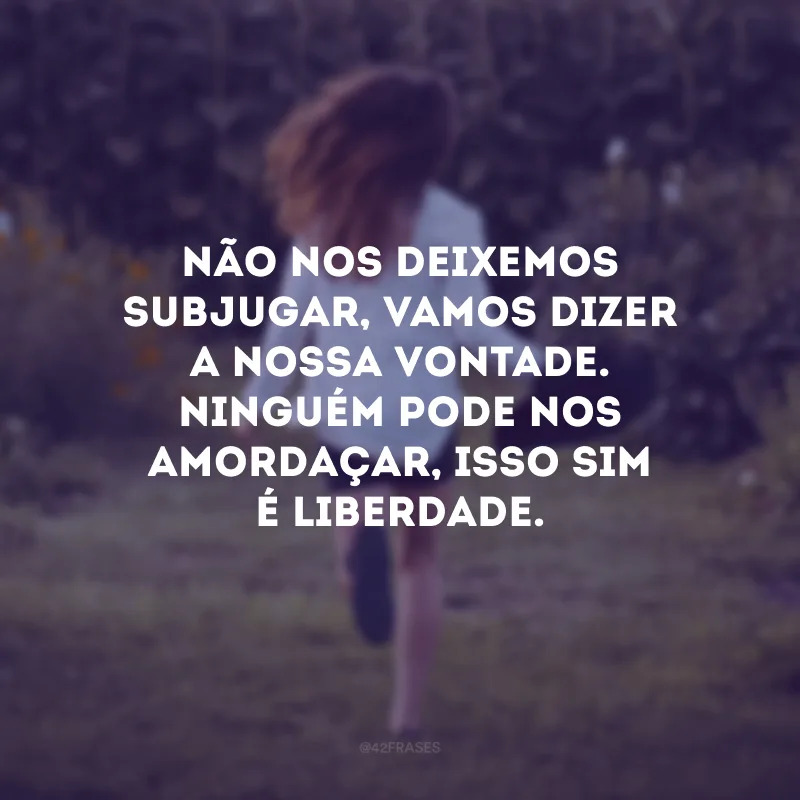 Não nos deixemos subjugar, vamos dizer a nossa vontade. Ninguém pode nos amordaçar, isso sim é liberdade.