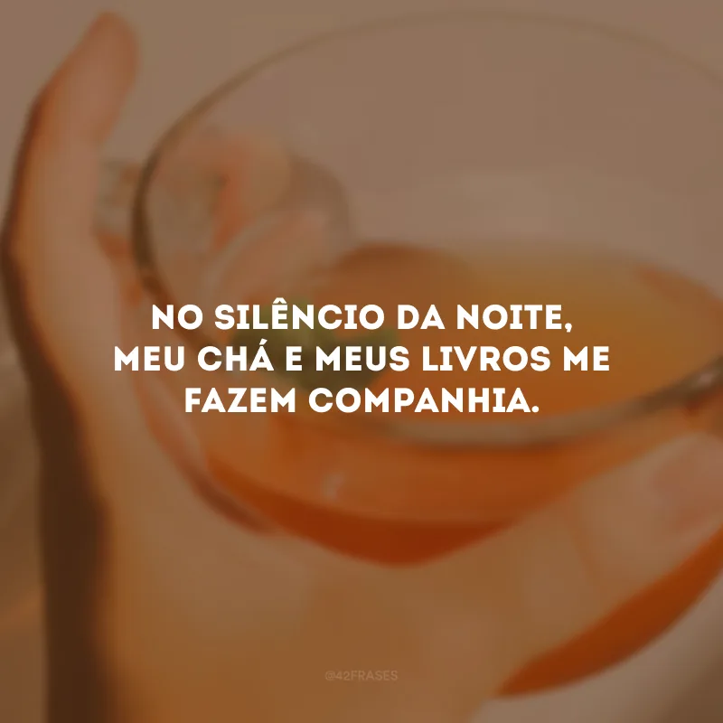 No silêncio da noite, meu chá e meus livros me fazem companhia.