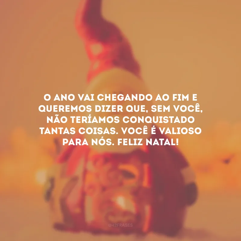 O ano vai chegando ao fim e queremos dizer que, sem você, não teríamos conquistado tantas coisas. Você é valioso para nós. Feliz Natal!