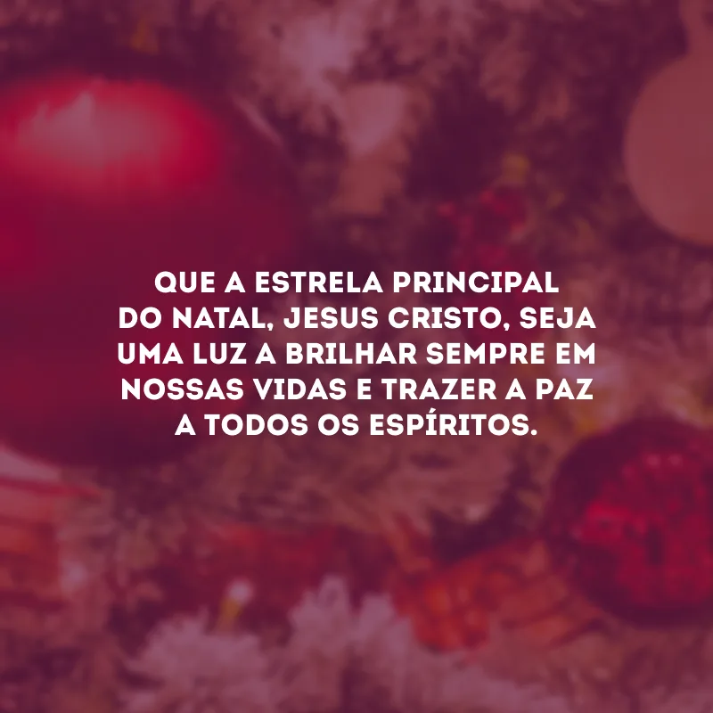 Que a estrela principal do Natal, Jesus Cristo, seja uma luz a brilhar sempre em nossas vidas e trazer a paz a todos os espíritos. 