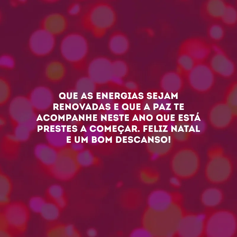 Que as energias sejam renovadas e que a paz te acompanhe neste ano que está prestes a começar. Feliz Natal e um bom descanso!