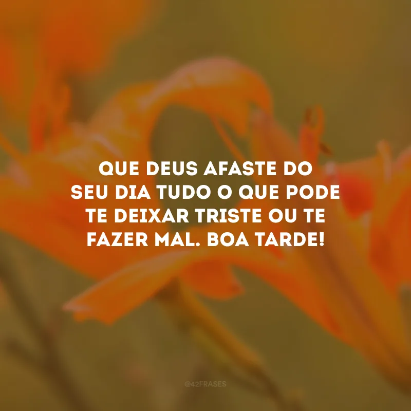 Que Deus afaste do seu dia tudo o que pode te deixar triste ou te fazer mal. Boa tarde!