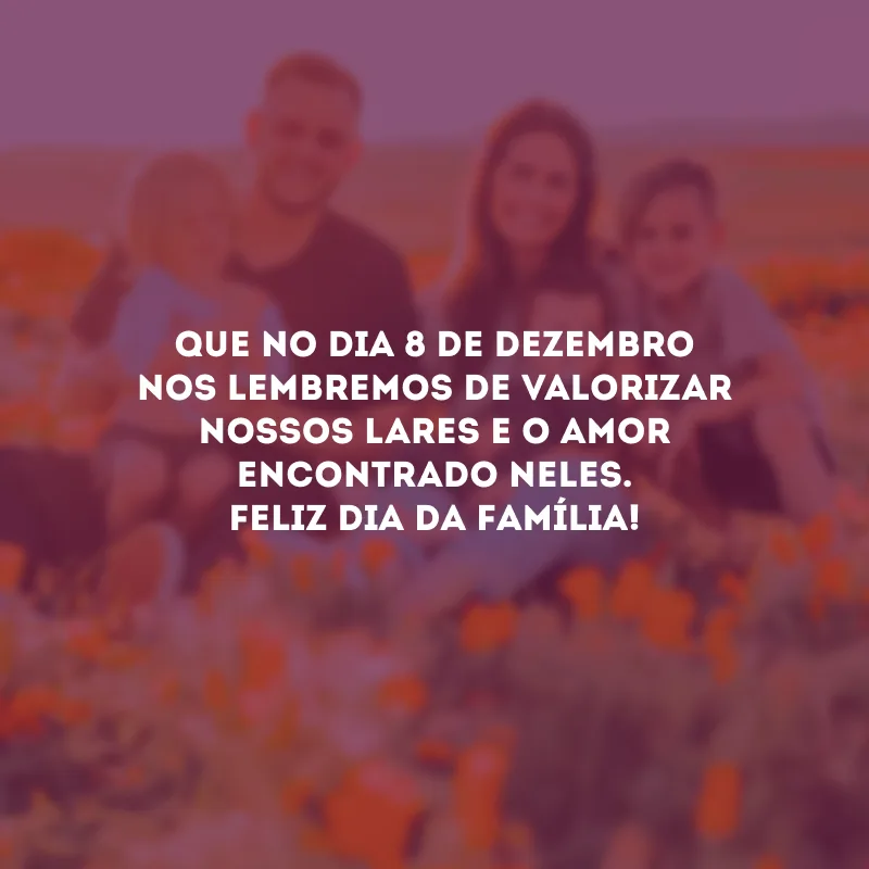 Que no dia 8 de dezembro nos lembremos de valorizar nossos lares e o amor encontrado neles. Feliz Dia da Família!