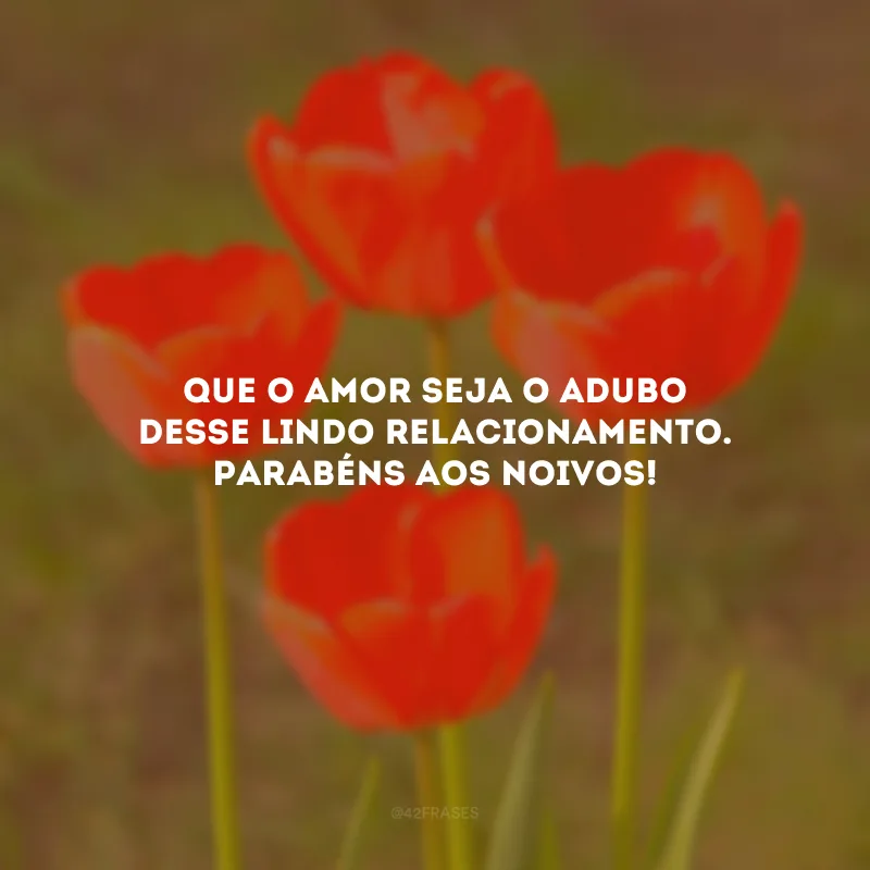 Que o amor seja o adubo desse lindo relacionamento. Parabéns aos noivos!