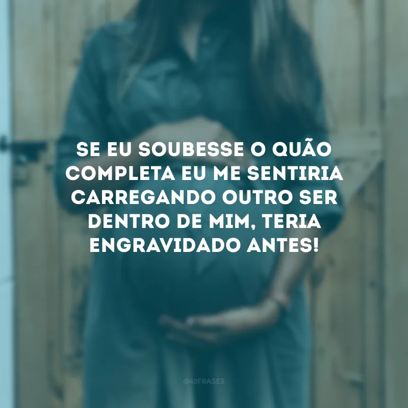 Se eu soubesse o quão completa eu me sentiria carregando outro ser dentro de mim, teria engravidado antes!