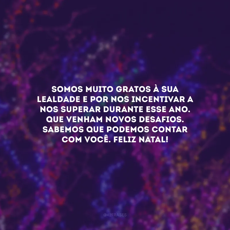 Somos muito gratos à sua lealdade e por nos incentivar a nos superar durante esse ano. Que venham novos desafios. Sabemos que podemos contar com você. Feliz Natal!