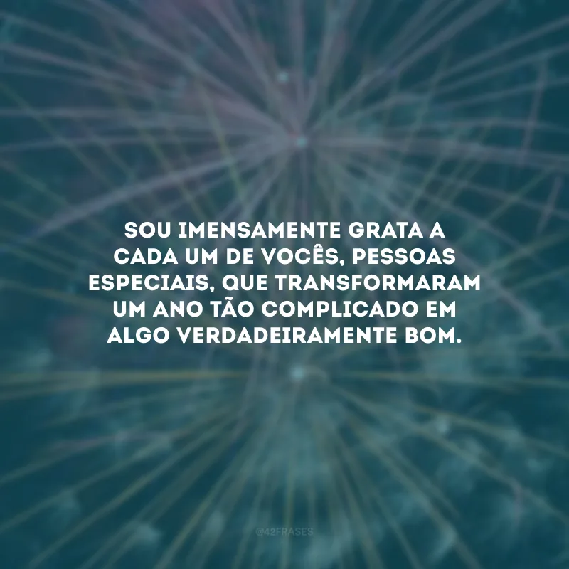 Sou imensamente grata a cada um de vocês, pessoas especiais, que transformaram um ano tão complicado em algo verdadeiramente bom.