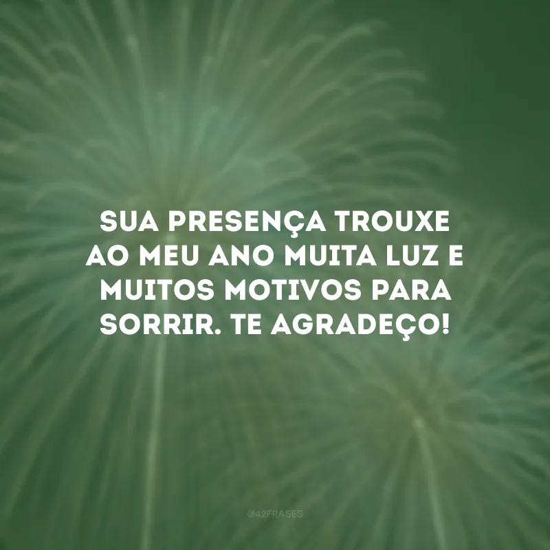 Sua presença trouxe ao meu ano muita luz e muitos motivos para sorrir. Te agradeço!
