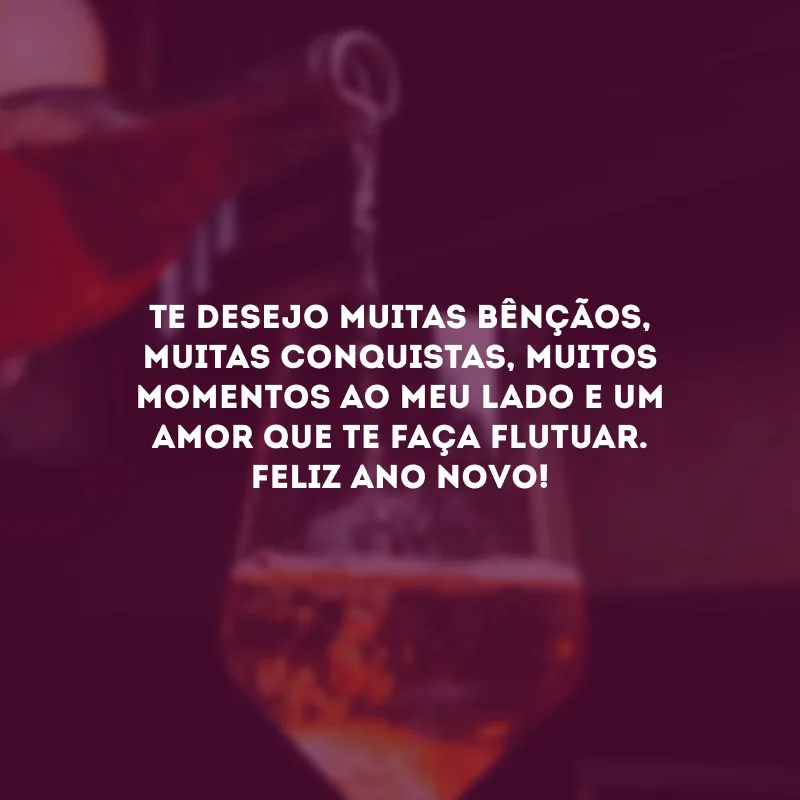 Te desejo muitas bênçãos, muitas conquistas, muitos momentos ao meu lado e um amor que te faça flutuar. Feliz Ano Novo!
