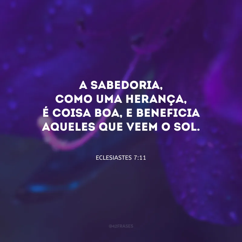 A sabedoria, como uma herança, é coisa boa, e beneficia aqueles que veem o sol.