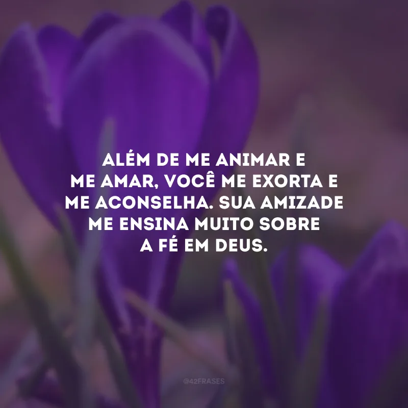 Além de me animar e me amar, você me exorta e me aconselha. Sua amizade me ensina muito sobre a fé em Deus.
