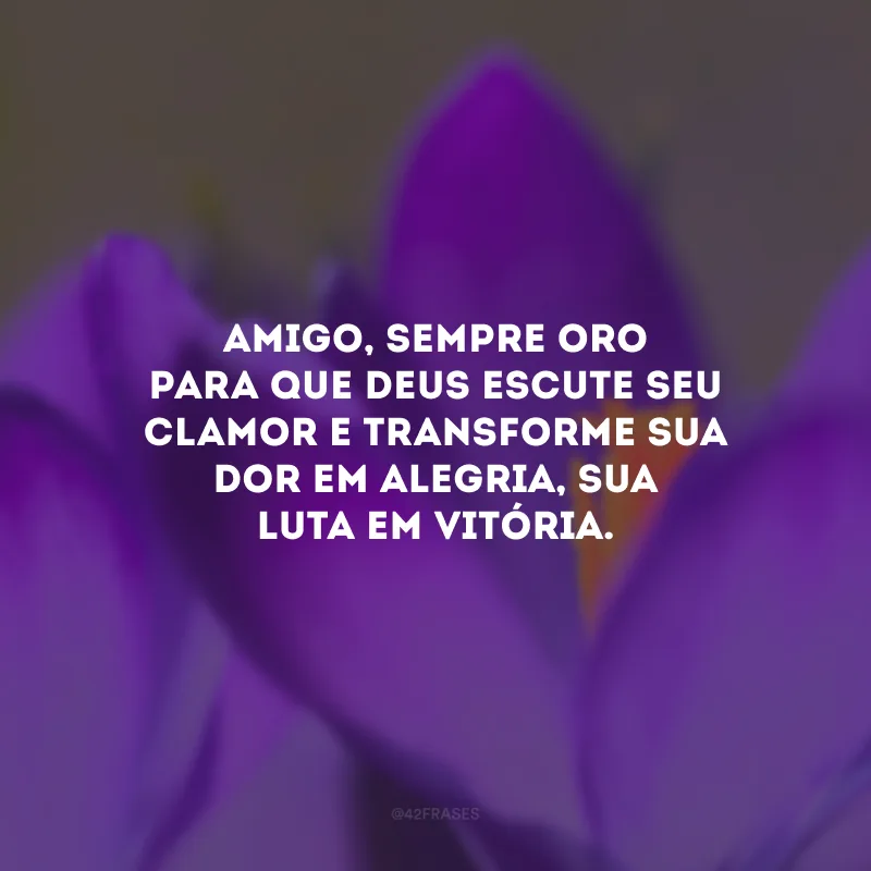 Amigo, sempre oro para que Deus escute seu clamor e transforme sua dor em alegria, sua luta em vitória.