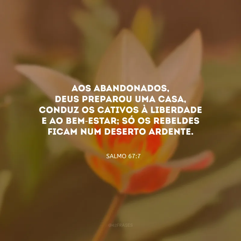 Aos abandonados, Deus preparou uma casa, conduz os cativos à liberdade e ao bem-estar; só os rebeldes ficam num deserto ardente.