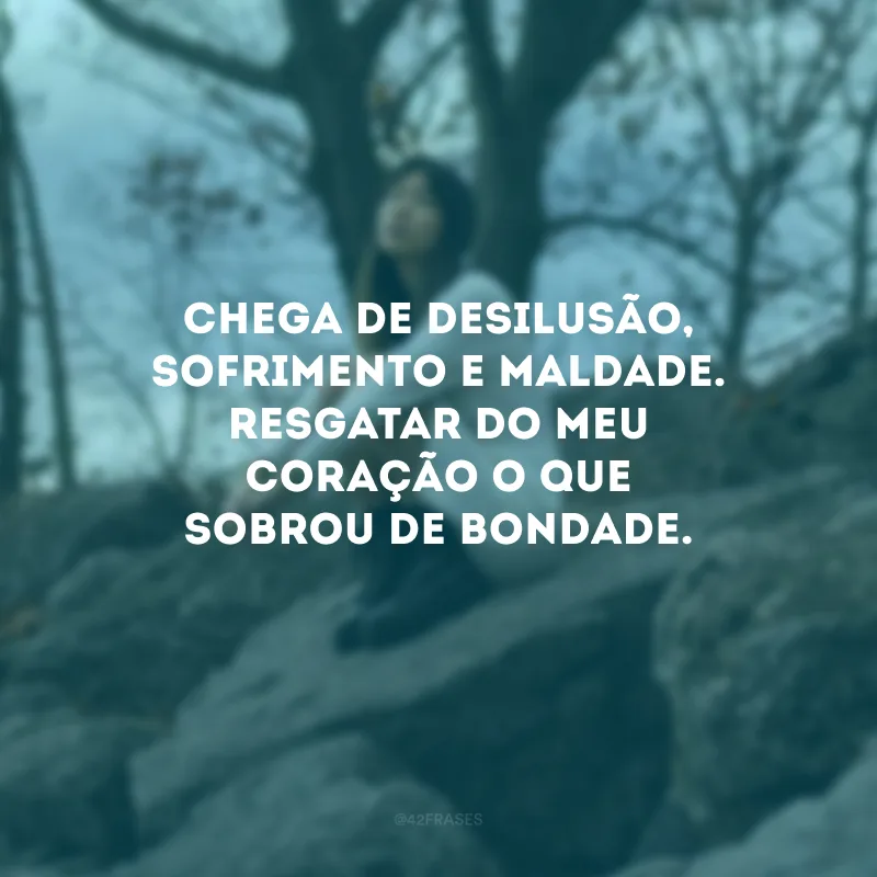Chega de desilusão, sofrimento e maldade. Resgatar do meu coração o que sobrou de bondade.