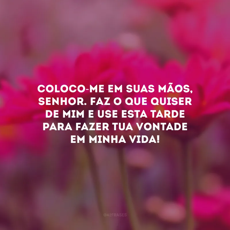 Coloco-me em Suas mãos, Senhor. Faz o que quiser de mim e use esta tarde para fazer Tua vontade em minha vida!