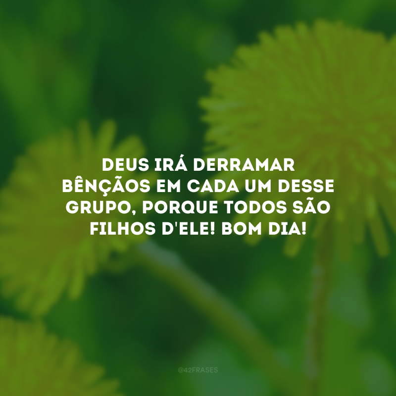 Deus irá derramar bênçãos em cada um desse grupo, porque todos são filhos d\'Ele! Bom dia!