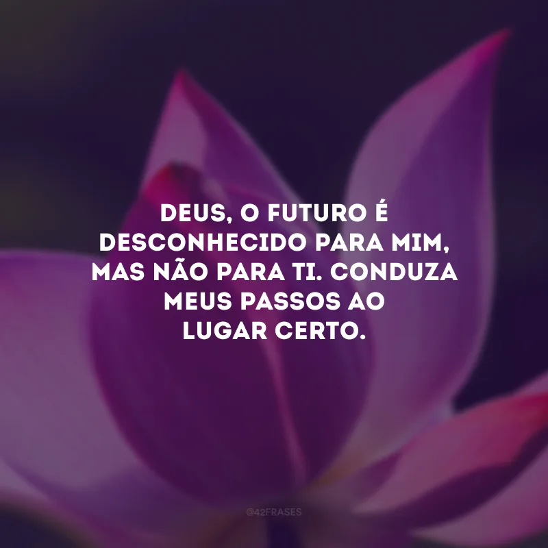 Deus, o futuro é desconhecido para mim, mas não para Ti. Conduza meus passos ao lugar certo.