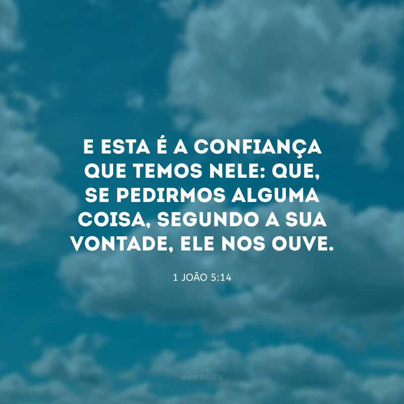 E esta é a confiança que temos nele: que, se pedirmos alguma coisa, segundo a Sua vontade, Ele nos ouve.