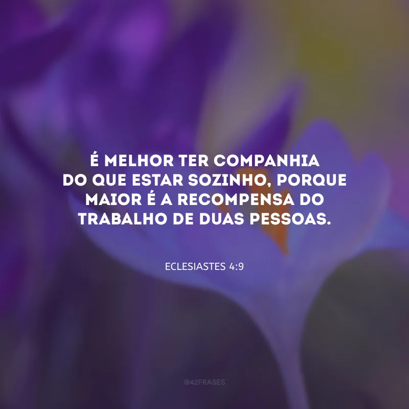 É melhor ter companhia do que estar sozinho, porque maior é a recompensa do trabalho de duas pessoas.

