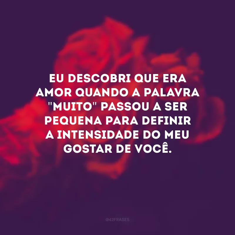Eu descobri que era amor quando a palavra \"muito\" passou a ser pequena para definir a intensidade do meu gostar de você. 