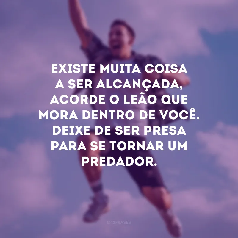 Existe muita coisa a ser alcançada, acorde o leão que mora dentro de você. Deixe de ser presa para se tornar um predador.