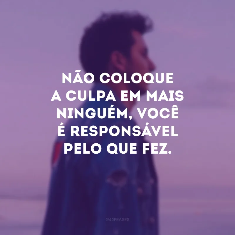 Não coloque a culpa em mais ninguém, você é responsável pelo que fez.