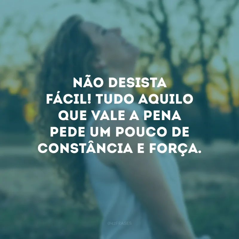 Não desista fácil! Tudo aquilo que vale a pena pede um pouco de constância e força.
