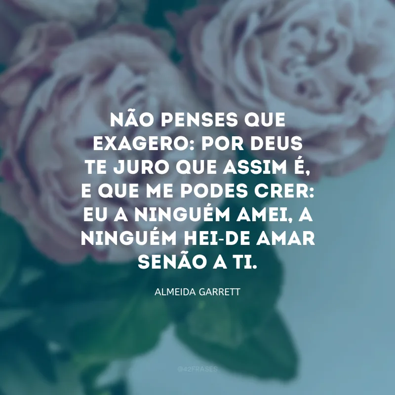 Não penses que exagero: por Deus te juro que assim é, e que me podes crer: eu a ninguém amei, a ninguém hei-de amar senão a ti.