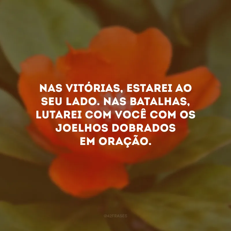 Nas vitórias, estarei ao seu lado. Nas batalhas, lutarei com você com os joelhos dobrados em oração.