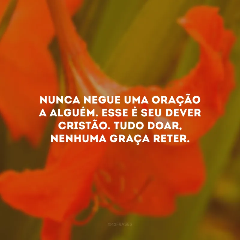 Nunca negue uma oração a alguém. Esse é seu dever cristão. Tudo doar, nenhuma graça reter.