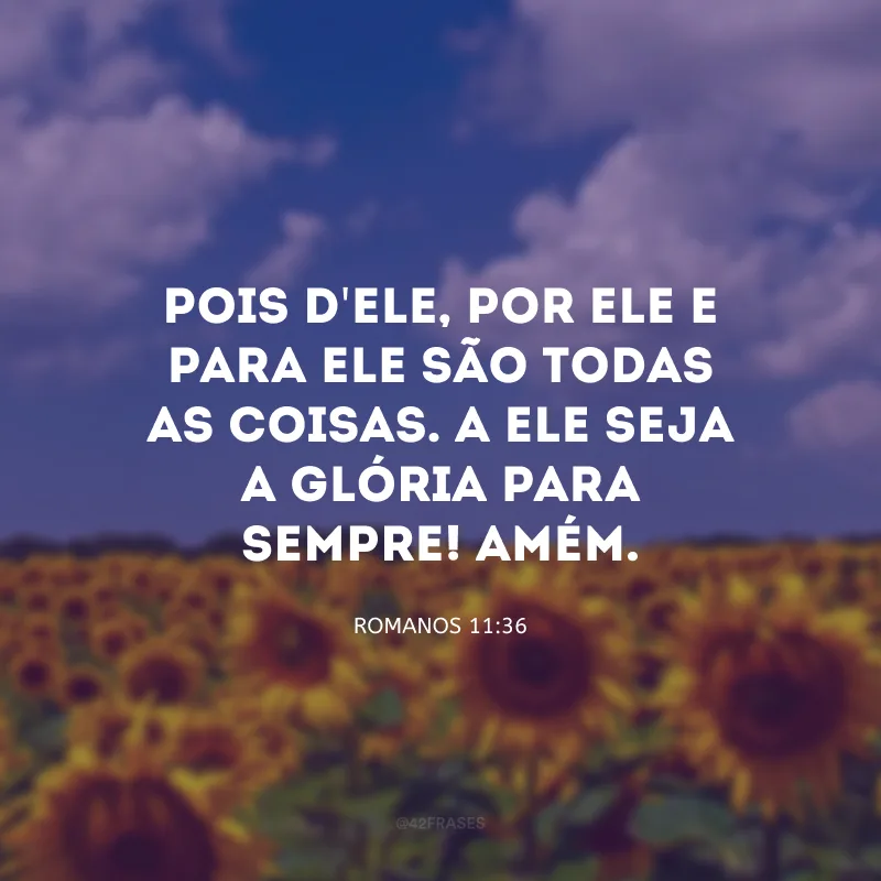 Pois d\'Ele, por Ele e para Ele são todas as coisas. A Ele seja a glória para sempre! Amém.