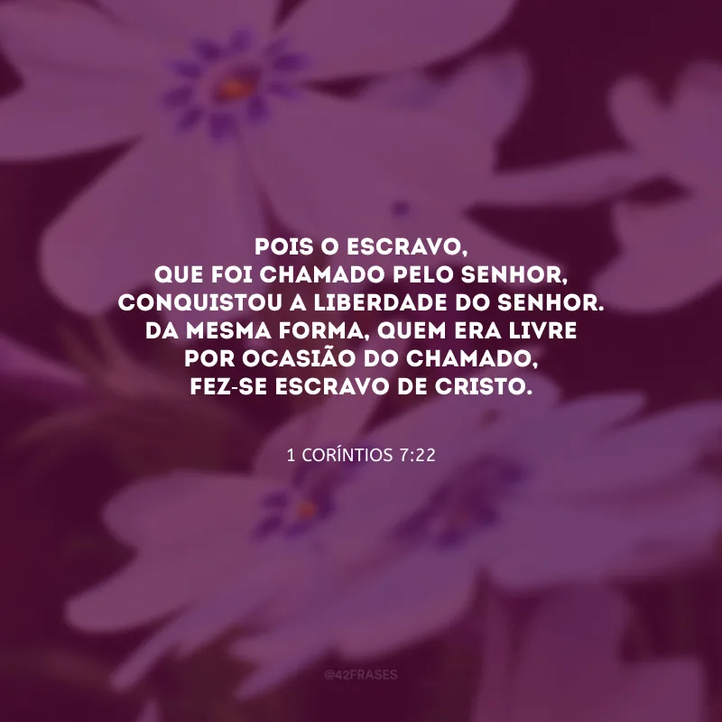Pois o escravo, que foi chamado pelo Senhor, conquistou a liberdade do Senhor. Da mesma forma, quem era livre por ocasião do chamado, fez-se escravo de Cristo.