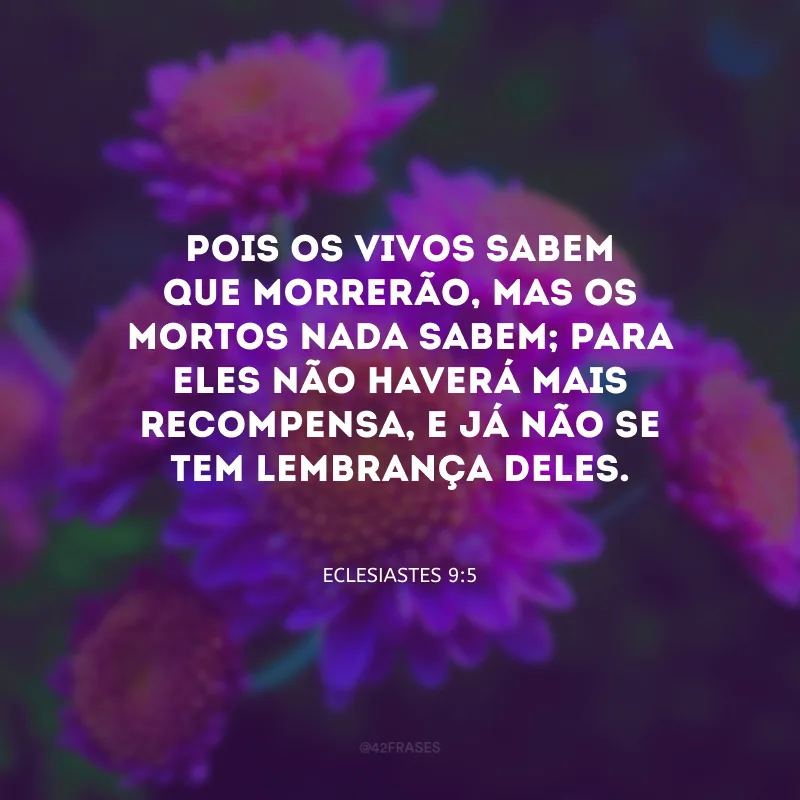 Pois os vivos sabem que morrerão, mas os mortos nada sabem; para eles não haverá mais recompensa, e já não se tem lembrança deles.