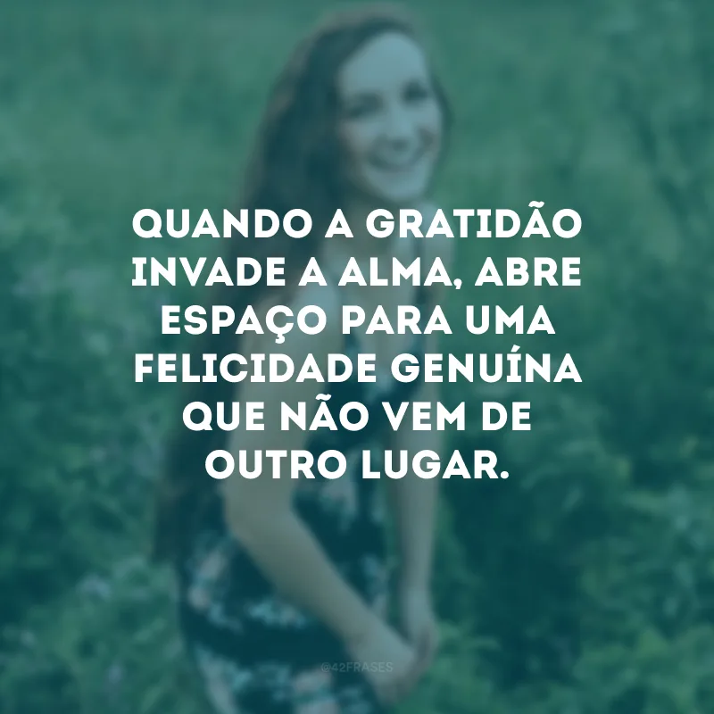Quando a gratidão invade a alma, abre espaço para uma felicidade genuína que não vem de outro lugar.
