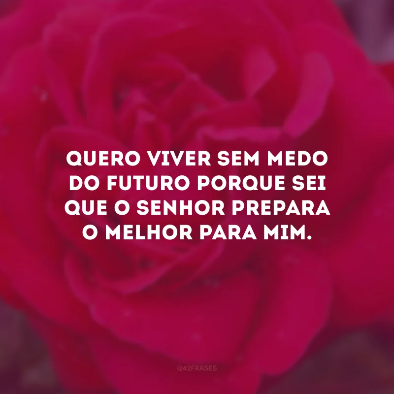 Quero viver sem medo do futuro porque sei que o Senhor prepara o melhor para mim.