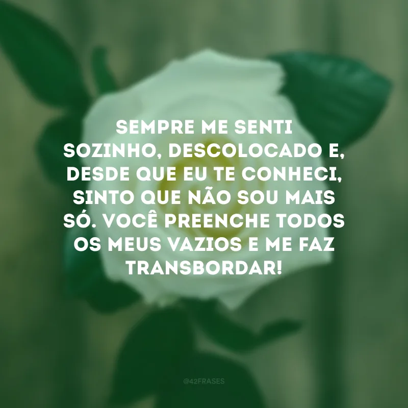 Sempre me senti sozinho, descolocado e, desde que eu te conheci, sinto que não sou mais só. Você preenche todos os meus vazios e me faz transbordar! 