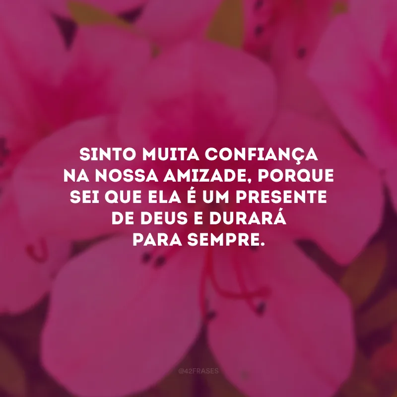 Sinto muita confiança na nossa amizade, porque sei que ela é um presente de Deus e durará para sempre.