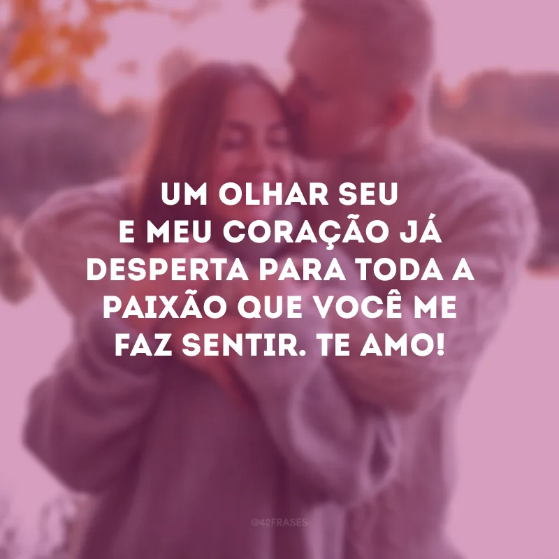 Um olhar seu e meu coração já desperta para toda a paixão que você me faz sentir. Te amo!