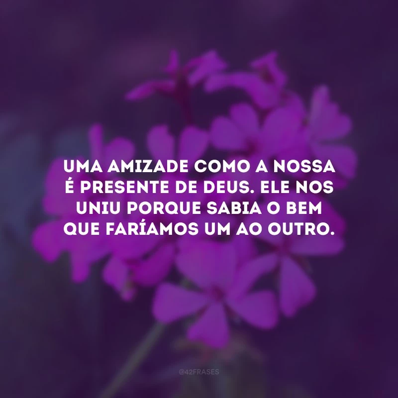 Uma amizade como a nossa é presente de Deus. Ele nos uniu porque sabia o bem que faríamos um ao outro.