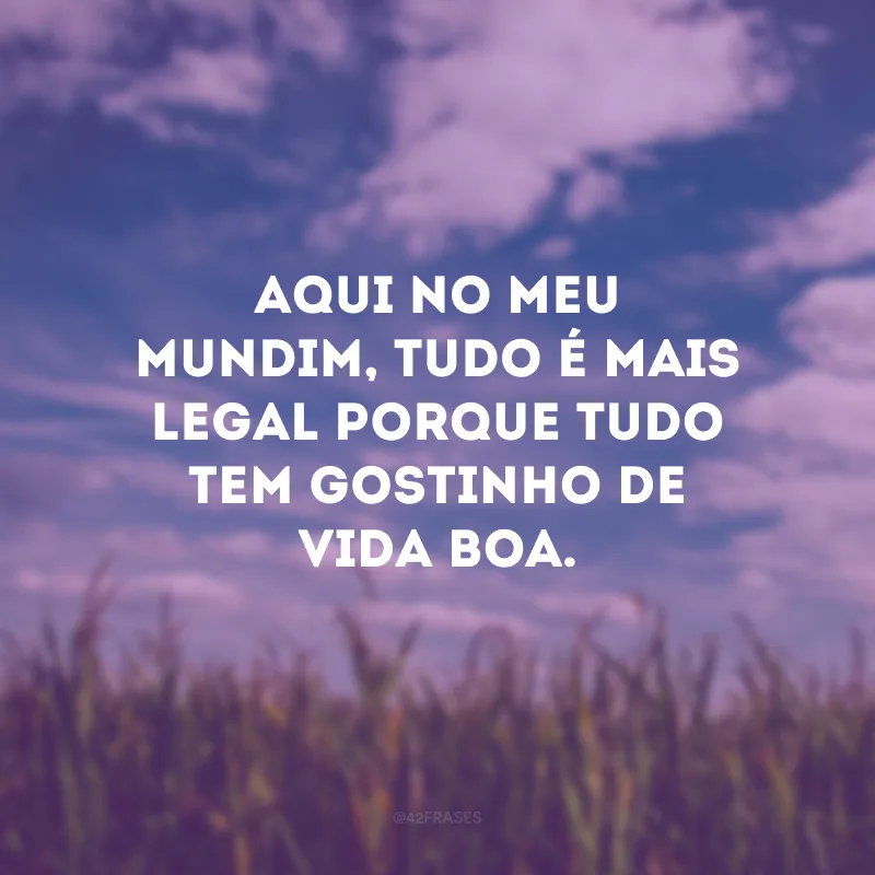 Aqui no meu mundim, tudo é mais legal porque tudo tem gostinho de vida boa.