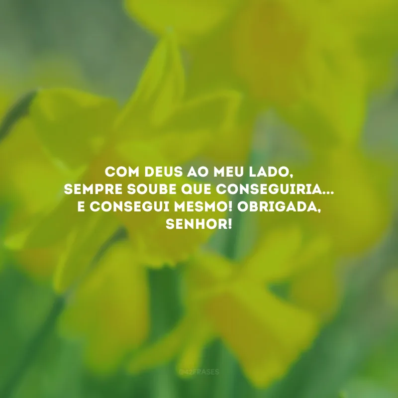 Com Deus ao meu lado, sempre soube que conseguiria... E consegui mesmo! Obrigada, Senhor!