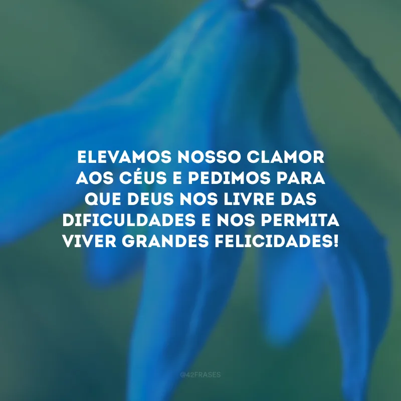 Elevamos nosso clamor aos céus e pedimos para que Deus nos livre das dificuldades e nos permita viver grandes felicidades!