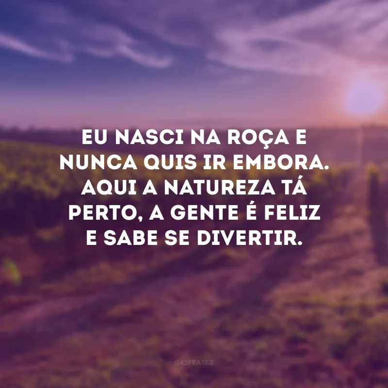 Eu nasci na roça e nunca quis ir embora. Aqui a natureza tá perto, a gente é feliz e sabe se divertir.