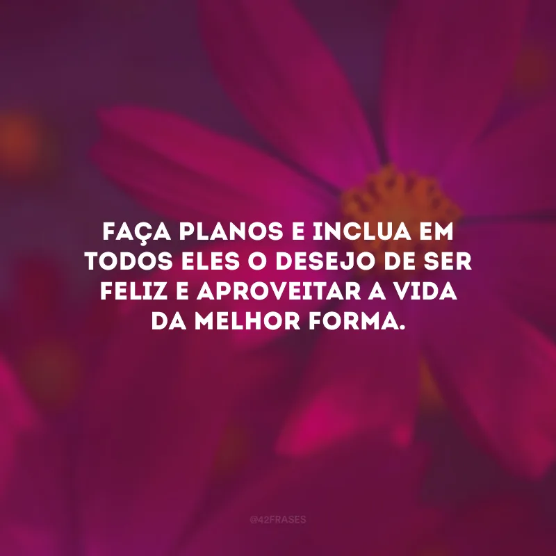 Faça planos e inclua em todos eles o desejo de ser feliz e aproveitar a vida da melhor forma.